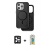 MARSİLYAN™- iPhone 15 Pro Max Kılıf Pusula Işık Koleksiyonu - Siyah Polymer Nano Ekran Koruyucu + PVD Metal Kamera Lens - SH