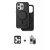 MARSİLYAN™- iPhone 15 Pro Max Kılıf Pusula Işık Koleksiyonu - Siyah Vanessa Magic Hayalet Cam + PVD Metal Kamera Lens - GS