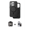 MARSİLYAN™- iPhone 15 Pro Max Kılıf Pusula Işık Koleksiyonu - Siyah Vanessa Magic Hayalet Cam + PVD Metal Kamera Lens - TU
