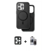 MARSİLYAN™- iPhone 15 Pro Max Kılıf Pusula Işık Koleksiyonu - Siyah Vanessa Magic Hayalet Cam + PVD Metal Kamera Lens - LT