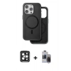 MARSİLYAN™- iPhone 15 Pro Max Kılıf Pusula Işık Koleksiyonu - Siyah Vanessa Magic Hayalet Cam + PVD Metal Kamera Lens - SH