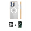 MARSİLYAN™- iPhone 15 Pro Max Kılıf Pusula Minimal Koleksiyonu - Şeffaf 360 Full Body Arka Koruyucu + PVD Metal Kamera Lens - GS