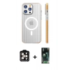 MARSİLYAN™- iPhone 15 Pro Max Kılıf Pusula Minimal Koleksiyonu - Şeffaf 360 Full Body Arka Koruyucu + PVD Metal Kamera Lens - TU