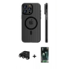 MARSİLYAN™- iPhone 15 Pro Max Kılıf Pusula Minimal Koleksiyonu - Şeffaf 360 Full Body Arka Koruyucu + Raze Metal Kamera Lens - SH