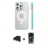 MARSİLYAN™- iPhone 15 Pro Max Kılıf Pusula Minimal Koleksiyonu - Şeffaf 360 Full Body Arka Koruyucu + Raze Metal Kamera Lens - TMGI