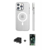 MARSİLYAN™- iPhone 15 Pro Max Kılıf Pusula Minimal Koleksiyonu - Şeffaf 360 Full Body Arka Koruyucu + Raze Metal Kamera Lens - TMGI