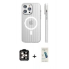 MARSİLYAN™- iPhone 15 Pro Max Kılıf Pusula Minimal Koleksiyonu - Şeffaf Pasifik Cam Ekran Koruyucu + PVD Metal Kamera Lens - TU