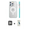 MARSİLYAN™- iPhone 15 Pro Max Kılıf Pusula Minimal Koleksiyonu - Şeffaf Pasifik Cam Ekran Koruyucu + PVD Metal Kamera Lens - GI