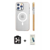MARSİLYAN™- iPhone 15 Pro Max Kılıf Pusula Minimal Koleksiyonu - Şeffaf Pasifik Cam Ekran Koruyucu + PVD Metal Kamera Lens - TU