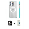 MARSİLYAN™- iPhone 15 Pro Max Kılıf Pusula Minimal Koleksiyonu - Şeffaf Pasifik Cam Ekran Koruyucu + PVD Metal Kamera Lens - TU