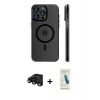 MARSİLYAN™- iPhone 15 Pro Max Kılıf Pusula Minimal Koleksiyonu - Şeffaf Pasifik Cam Ekran Koruyucu + Raze Metal Kamera Lens - SH