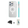 MARSİLYAN™- iPhone 15 Pro Max Kılıf Pusula Minimal Koleksiyonu - Şeffaf Pasifik Cam Ekran Koruyucu + Raze Metal Kamera Lens - GS