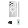 MARSİLYAN™- iPhone 15 Pro Max Kılıf Pusula Minimal Koleksiyonu - Şeffaf Pasifik Cam Ekran Koruyucu + Raze Metal Kamera Lens - TMGI
