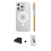 MARSİLYAN™- iPhone 15 Pro Max Kılıf Pusula Minimal Koleksiyonu - Şeffaf Pasifik Cam Ekran Koruyucu + Raze Metal Kamera Lens - LT