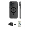MARSİLYAN™- iPhone 15 Pro Max Kılıf Pusula Minimal Koleksiyonu - Şeffaf Pasifik Cam Ekran Koruyucu + Raze Metal Kamera Lens - TMGI
