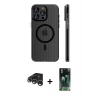 MARSİLYAN™- iPhone 15 Pro Max Kılıf Pusula Minimal Koleksiyonu - Siyah 360 Mat Full Body Arka Koruyucu + Raze Metal Kamera Lens - GS