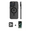 MARSİLYAN™- iPhone 15 Pro Max Kılıf Pusula Minimal Koleksiyonu - Siyah 360 Mat Full Body Arka Koruyucu + PVD Metal Kamera Lens - GI