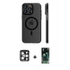 MARSİLYAN™- iPhone 15 Pro Max Kılıf Pusula Minimal Koleksiyonu - Siyah 360 Mat Full Body Arka Koruyucu + PVD Metal Kamera Lens - LT