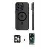 MARSİLYAN™- iPhone 15 Pro Max Kılıf Pusula Minimal Koleksiyonu - Siyah 360 Mat Full Body Arka Koruyucu + PVD Metal Kamera Lens - GI