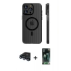 MARSİLYAN™- iPhone 15 Pro Max Kılıf Pusula Minimal Koleksiyonu - Siyah 360 Mat Full Body Arka Koruyucu + Raze Metal Kamera Lens - LT