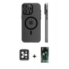MARSİLYAN™- iPhone 15 Pro Max Kılıf Pusula Minimal Koleksiyonu - Siyah 360 Mat Full Body Arka Koruyucu + PVD Metal Kamera Lens - SH