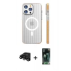 MARSİLYAN™- iPhone 15 Pro Max Kılıf Pusula Minimal Koleksiyonu - Siyah 360 Mat Full Body Arka Koruyucu + Raze Metal Kamera Lens - SH