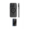 MARSİLYAN™- iPhone 15 Pro Max Kılıf Pusula Minimal Koleksiyonu - Siyah 3D Antistatik Hayalet Cam Ekran Koruyucu