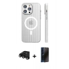 MARSİLYAN™- iPhone 15 Pro Max Kılıf Pusula Minimal Koleksiyonu - Siyah 3D Antistatik Hayalet Cam Ekran Koruyucu + Raze Metal Kamera Lens - SH