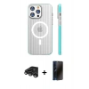 MARSİLYAN™- iPhone 15 Pro Max Kılıf Pusula Minimal Koleksiyonu - Siyah 3D Antistatik Hayalet Cam Ekran Koruyucu + Raze Metal Kamera Lens - TMGI