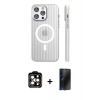 MARSİLYAN™- iPhone 15 Pro Max Kılıf Pusula Minimal Koleksiyonu - Siyah 3D Antistatik Hayalet Cam Ekran Koruyucu + PVD Metal Kamera Lens - TU