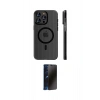 MARSİLYAN™- iPhone 15 Pro Max Kılıf Pusula Minimal Koleksiyonu - Siyah 3D Antistatik Hayalet Cam Ekran Koruyucu