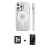MARSİLYAN™- iPhone 15 Pro Max Kılıf Pusula Minimal Koleksiyonu - Siyah 3D Antistatik Hayalet Cam Ekran Koruyucu + PVD Metal Kamera Lens - GI