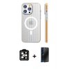 MARSİLYAN™- iPhone 15 Pro Max Kılıf Pusula Minimal Koleksiyonu - Siyah 3D Antistatik Hayalet Cam Ekran Koruyucu + PVD Metal Kamera Lens - TU