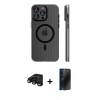 MARSİLYAN™- iPhone 15 Pro Max Kılıf Pusula Minimal Koleksiyonu - Siyah 3D Antistatik Hayalet Cam Ekran Koruyucu + Raze Metal Kamera Lens - SH