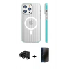 MARSİLYAN™- iPhone 15 Pro Max Kılıf Pusula Minimal Koleksiyonu - Siyah 3D Antistatik Hayalet Cam Ekran Koruyucu + Raze Metal Kamera Lens - SH