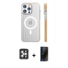 MARSİLYAN™- iPhone 15 Pro Max Kılıf Pusula Minimal Koleksiyonu - Siyah 3D Antistatik Hayalet Cam Ekran Koruyucu + PVD Metal Kamera Lens - GI
