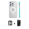MARSİLYAN™- iPhone 15 Pro Max Kılıf Pusula Minimal Koleksiyonu - Siyah 3D Antistatik Hayalet Cam Ekran Koruyucu + PVD Metal Kamera Lens - GS