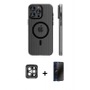 MARSİLYAN™- iPhone 15 Pro Max Kılıf Pusula Minimal Koleksiyonu - Siyah 3D Antistatik Hayalet Cam Ekran Koruyucu + PVD Metal Kamera Lens - GI