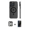 MARSİLYAN™- iPhone 15 Pro Max Kılıf Pusula Minimal Koleksiyonu - Siyah 3D Antistatik Hayalet Cam Ekran Koruyucu + PVD Metal Kamera Lens - GS