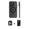 MARSİLYAN™- iPhone 15 Pro Max Kılıf Pusula Minimal Koleksiyonu - Siyah 3D Antistatik Hayalet Cam Ekran Koruyucu + PVD Metal Kamera Lens - TU