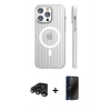 MARSİLYAN™- iPhone 15 Pro Max Kılıf Pusula Minimal Koleksiyonu - Siyah 3D Antistatik Hayalet Cam Ekran Koruyucu + Raze Metal Kamera Lens - TMGI