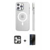 MARSİLYAN™- iPhone 15 Pro Max Kılıf Pusula Minimal Koleksiyonu - Siyah 3D Antistatik Hayalet Cam Ekran Koruyucu + PVD Metal Kamera Lens - GS