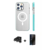 MARSİLYAN™- iPhone 15 Pro Max Kılıf Pusula Minimal Koleksiyonu - Siyah 3D Antistatik Hayalet Cam Ekran Koruyucu + Raze Metal Kamera Lens - GS