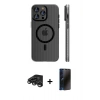 MARSİLYAN™- iPhone 15 Pro Max Kılıf Pusula Minimal Koleksiyonu - Siyah 3D Antistatik Hayalet Cam Ekran Koruyucu + Raze Metal Kamera Lens - TMGI