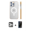 MARSİLYAN™- iPhone 15 Pro Max Kılıf Pusula Minimal Koleksiyonu - Siyah 3D Antistatik Hayalet Cam Ekran Koruyucu + PVD Metal Kamera Lens - GS