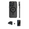 MARSİLYAN™- iPhone 15 Pro Max Kılıf Pusula Minimal Koleksiyonu - Siyah 3D Antistatik Hayalet Cam Ekran Koruyucu + Raze Metal Kamera Lens - LT