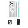 MARSİLYAN™- iPhone 15 Pro Max Kılıf Pusula Minimal Koleksiyonu - Siyah 3D Antistatik Hayalet Cam Ekran Koruyucu + PVD Metal Kamera Lens - GI