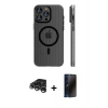 MARSİLYAN™- iPhone 15 Pro Max Kılıf Pusula Minimal Koleksiyonu - Siyah 3D Antistatik Hayalet Cam Ekran Koruyucu + Raze Metal Kamera Lens - GS