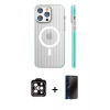 MARSİLYAN™- iPhone 15 Pro Max Kılıf Pusula Minimal Koleksiyonu - Siyah 3D Antistatik Hayalet Cam Ekran Koruyucu + PVD Metal Kamera Lens - TU