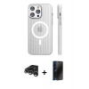 MARSİLYAN™- iPhone 15 Pro Max Kılıf Pusula Minimal Koleksiyonu - Siyah 3D Antistatik Hayalet Cam Ekran Koruyucu + Raze Metal Kamera Lens - GS